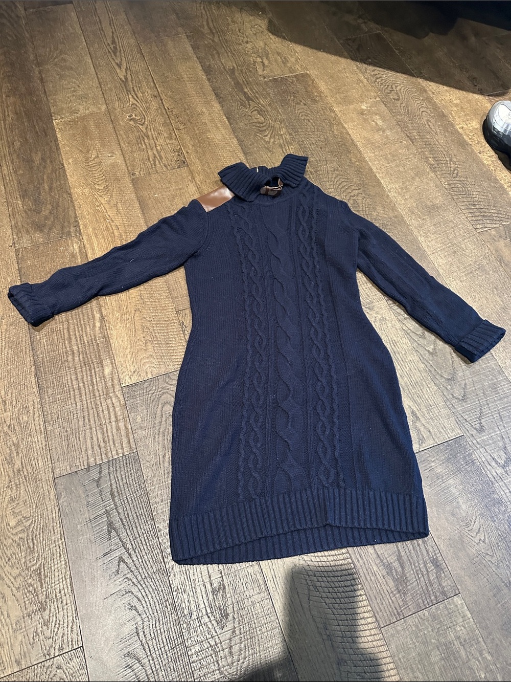 Tommy Hilfiger Navy Cable-Knit Turtleneck Sweater Dress